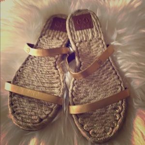 TORY BURCH Size 11 Gold Metallic Espadrille Sandal